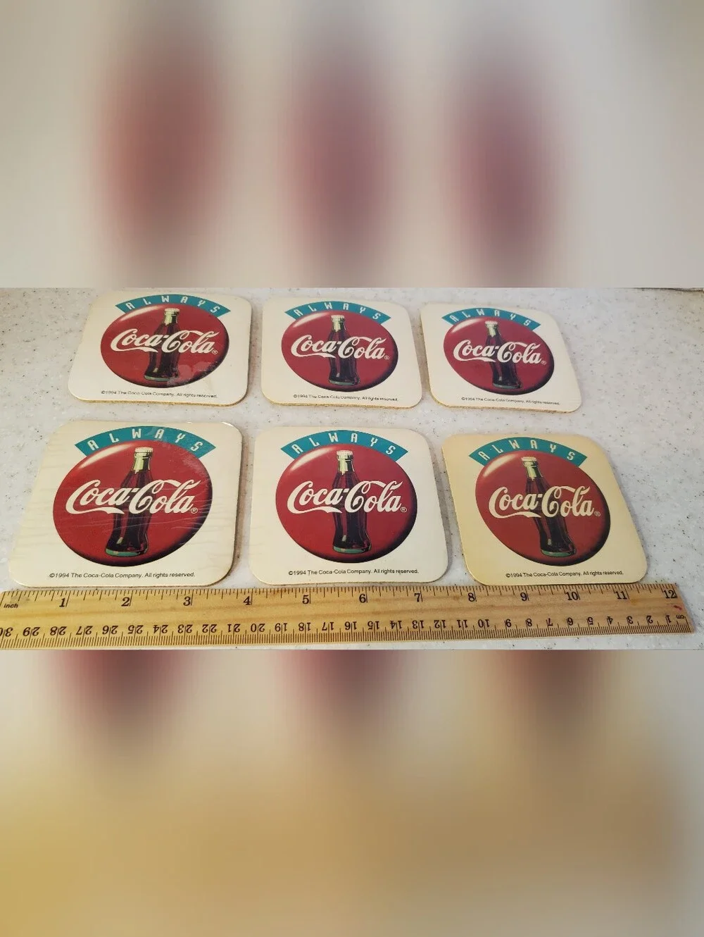Vintage 1994 Coca Cola Cork Coaster Set 6 Always Coca-Cola Coke Bar Man Cave